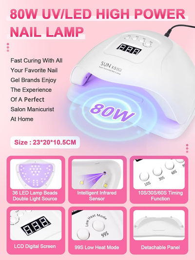 Acryl Nagelset Nägel Selber Machen: Gelnägel Set mit UV Lampe 80W Elektrische Nagelfräser - 3 Farbe