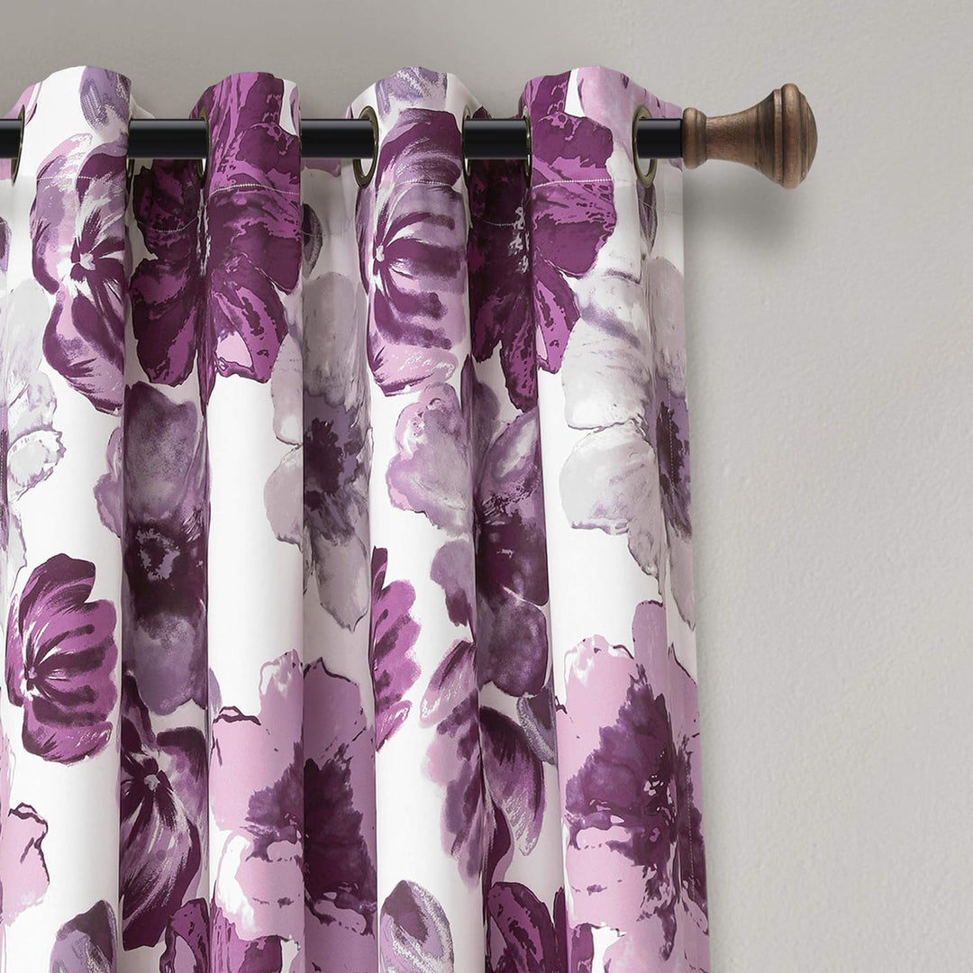Lush Decor Leah Room Verdunkelungsvorhang für Fenster, isoliert, Blumenmuster, 132 x 240 cm, Violett