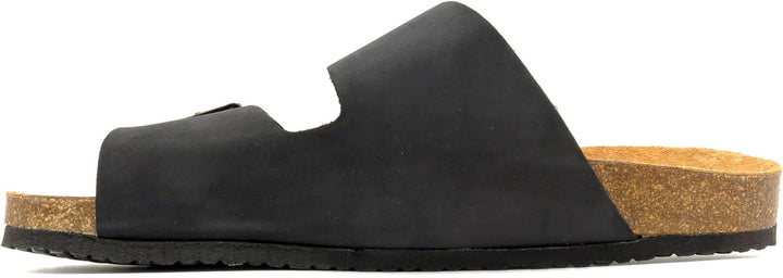 Casual Herren Pantoletten Nubuk Leder Sandalen Korksohle &amp; Echtleder Fussbett 39-47 41 EU Schwarz, 4