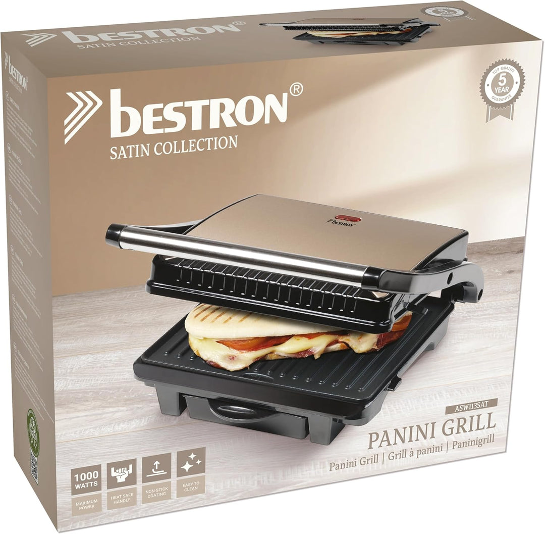 Bestron elektrischer Kontaktgrill mit Auffangschale, Sandwichmaker mit Cool-Touch-Handgriff & Antiha