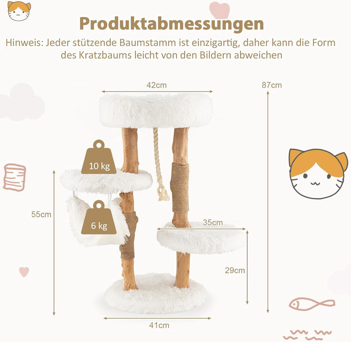 COSTWAY 87cm Kratzbaum Holz, Katzenbaum mit Kratzpfosten aus Jute und Massivholz, Katzenturm mit Hän