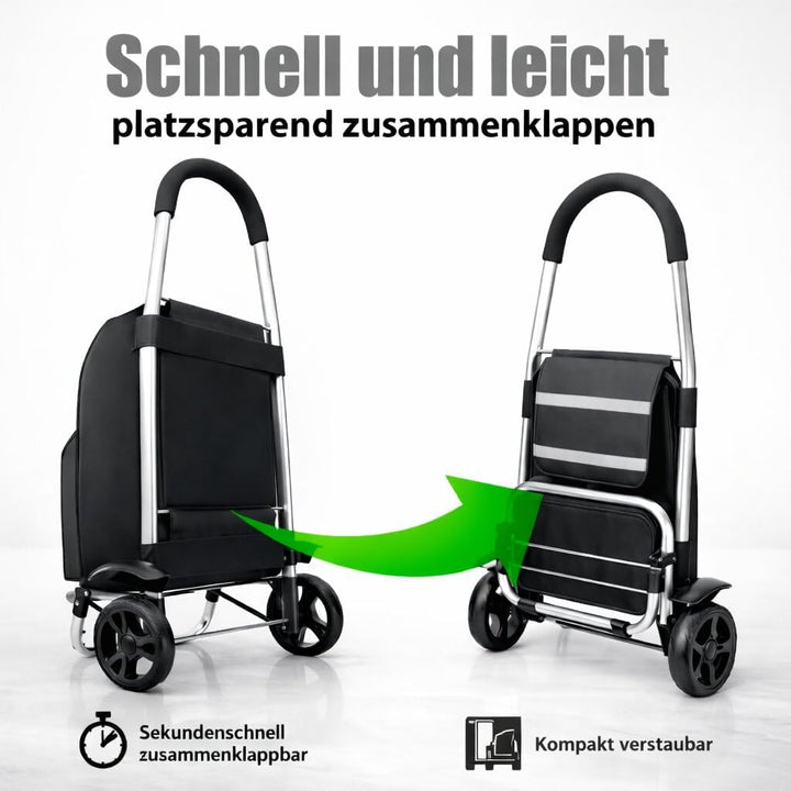 Einkaufstrolley klappbar 56L mit separatem Kühlfach 5L - Einkaufsroller mit Abnehmbarer regenfester