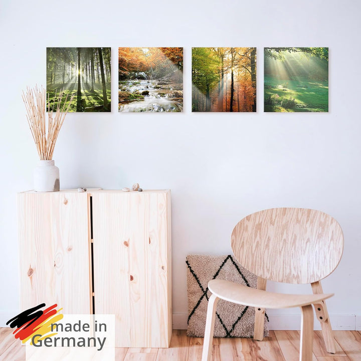 ARTland Glasbild Wandbild Glas Bild 4er Set 4 teilig je 40x40 cm Natur Landschaft Wald Baum Grün Gra