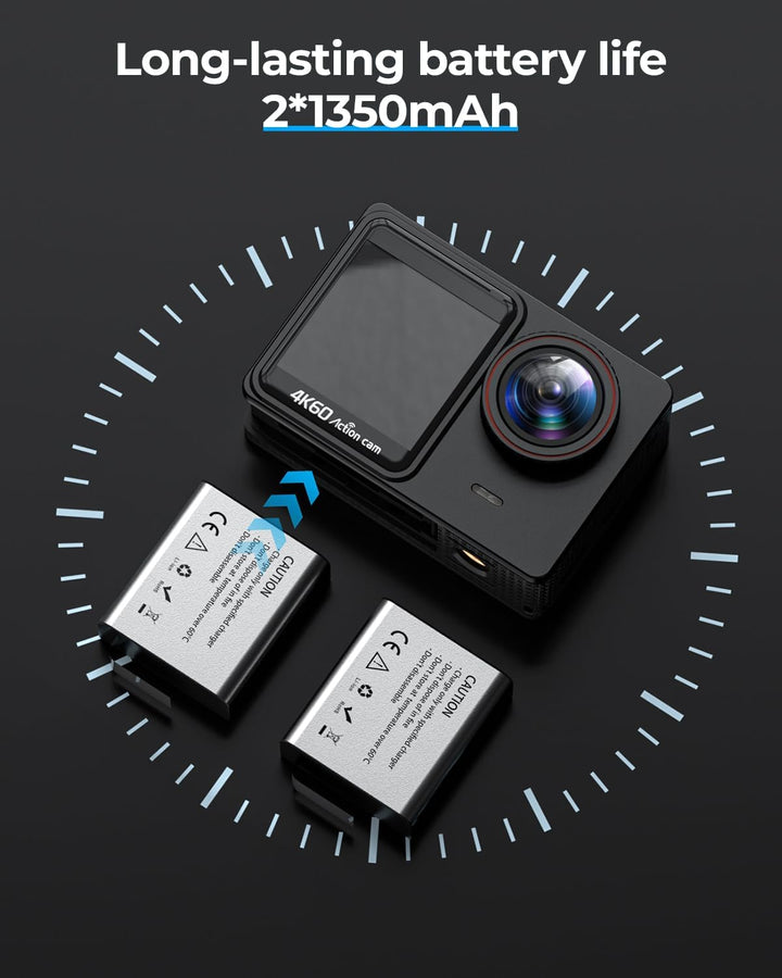 TIMNUT Action Cam 4K 60fps, 8X Zoom Unterwasserkamera 24MP WiFi Kamera mit 64GB SD Karte, EIS Helmka