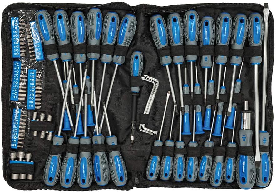 Silverline 283983 Schraubendreher-Set, 100-teilig, blau Pantone 300C / grau 431C