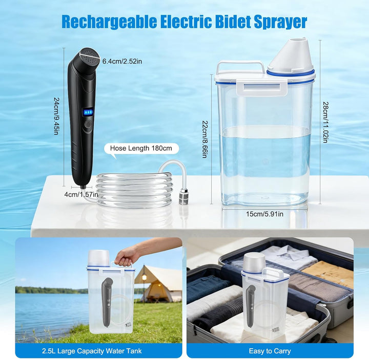 Elektrisches Bidet, 2,5L mit USB-Aufladung, Tragbare Po-Dusche mit verstellbarem Sprühkopf, Sanfter