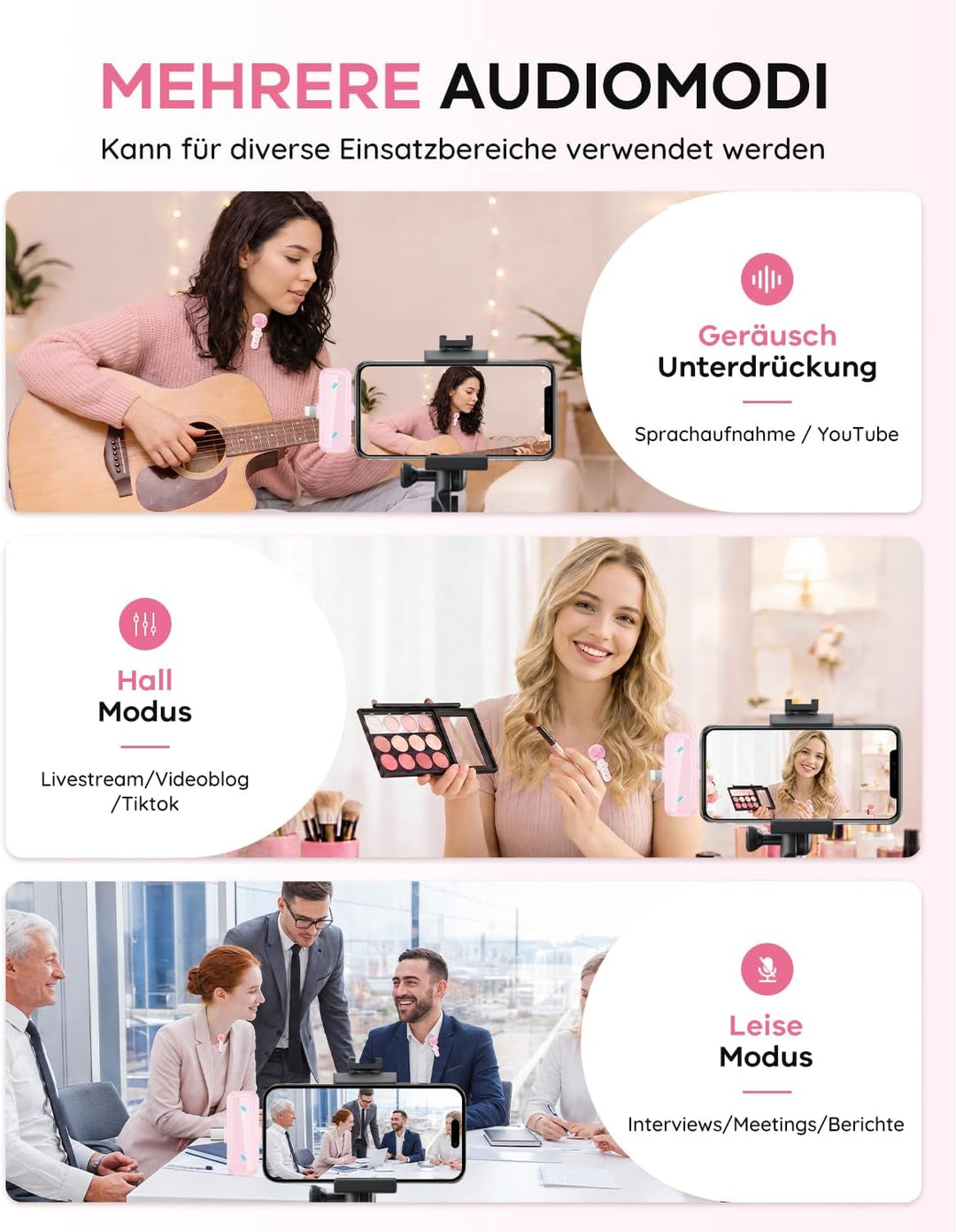 Kabelloses Lavalier-Mikrofon für iPhone, iPad, Android-Handy, Mini-Mikrofon für Videoaufnahmen, TikT