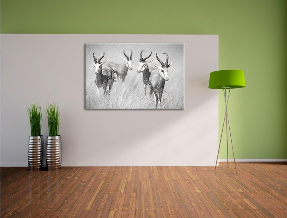Pixxprint Tiere in Savanne als Leinwandbild/Grösse: 100x70 cm/Wandbild/Kunstdruck/fertig bespannt, 1
