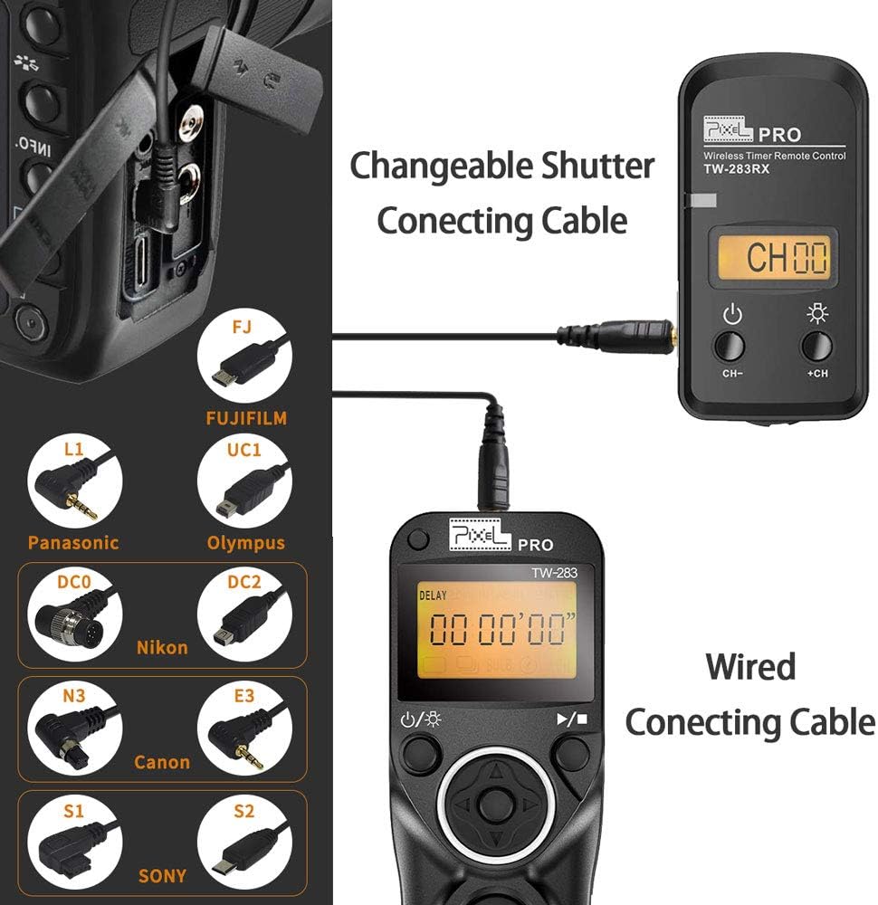 Fernauslöser Kompatibel für Nikon, PIXEL TW-283 DC2 Funk Fernauslöser Kabellos Drahtauslöser Timer F