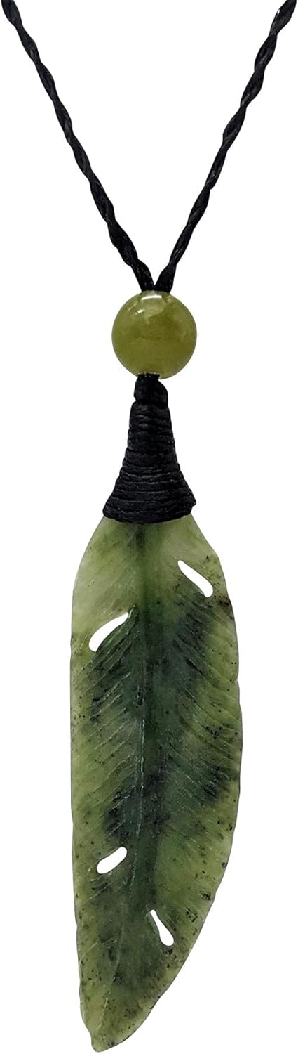 81stgeneration Anhänger Halskette Feder Blatt Handgeschnitzte Nephrit-Jade für Damen und Herren