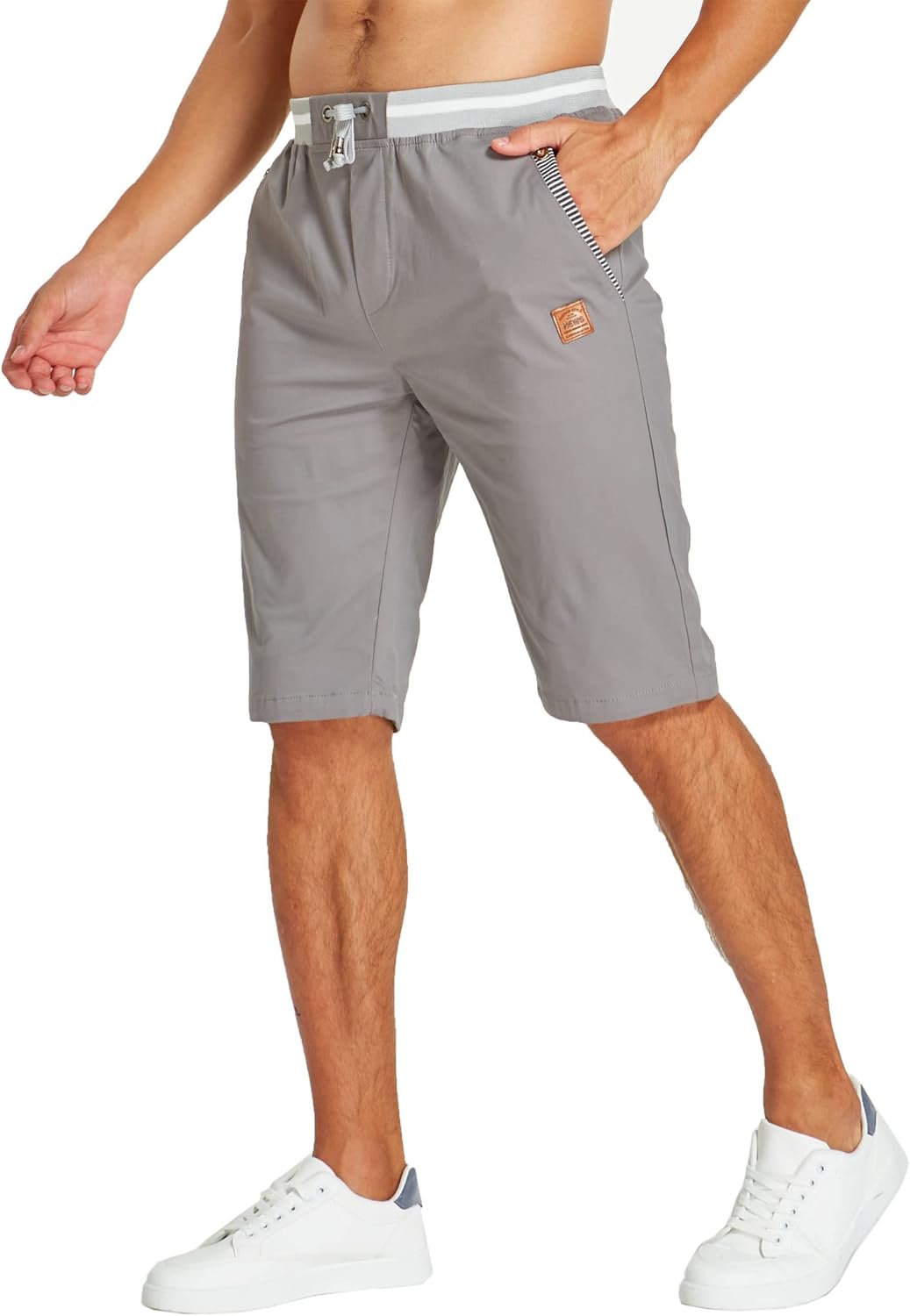JustSun Kurze Hosen Herren Shorts Chino Baumwolle Sommer mit Tunnelzug S Grau, S Grau