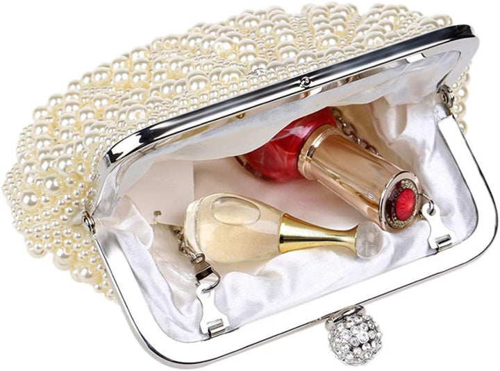 NICOLE&DORIS Imitat Perle der Frauen Bördelte Harte Fallkupplungstasche,Hochzeit Handtasche Abschlus