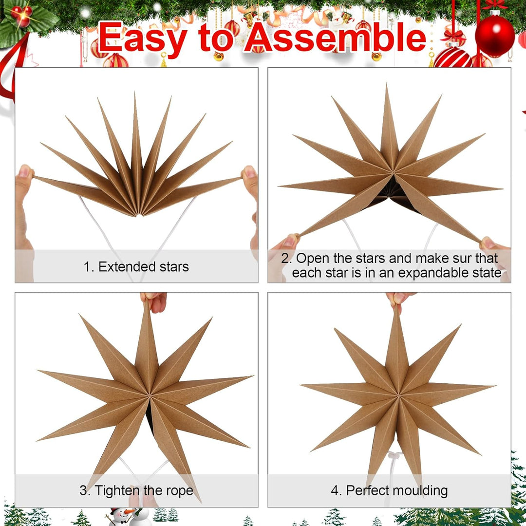5er Set 30 cm Faltsterne - Braun, Beige, Khaki - 9 Zacken - Weihnachten Dekoration Beige&amp;braun&amp;khaki