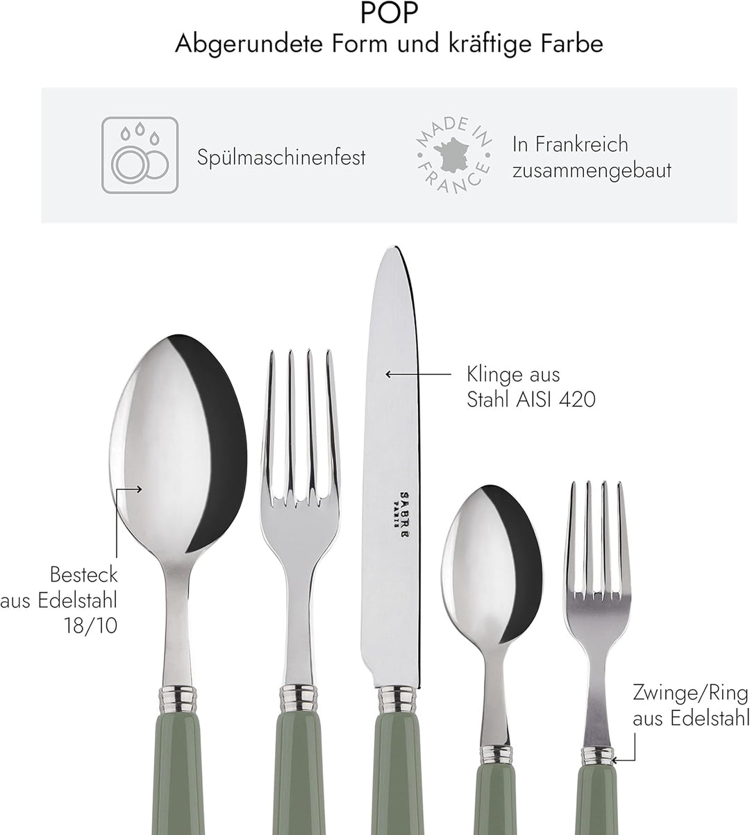 SABRE PARIS - Tafelbesteck-Set, 5-teilig - Pop - Messer, Gabel, Esslöffel, Teelöffel &amp; Kuchengabel -