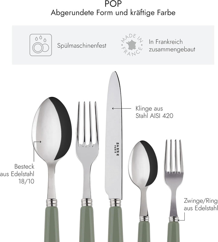 SABRE PARIS - Tafelbesteck-Set, 5-teilig - Pop - Messer, Gabel, Esslöffel, Teelöffel &amp; Kuchengabel -