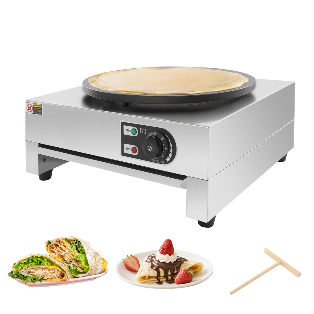 3000W Elektrischer Crêpe Maker, Profi Crêpes Pfannenmaschine aus Edelstahl &amp; Gusseisen, Antihaftplat