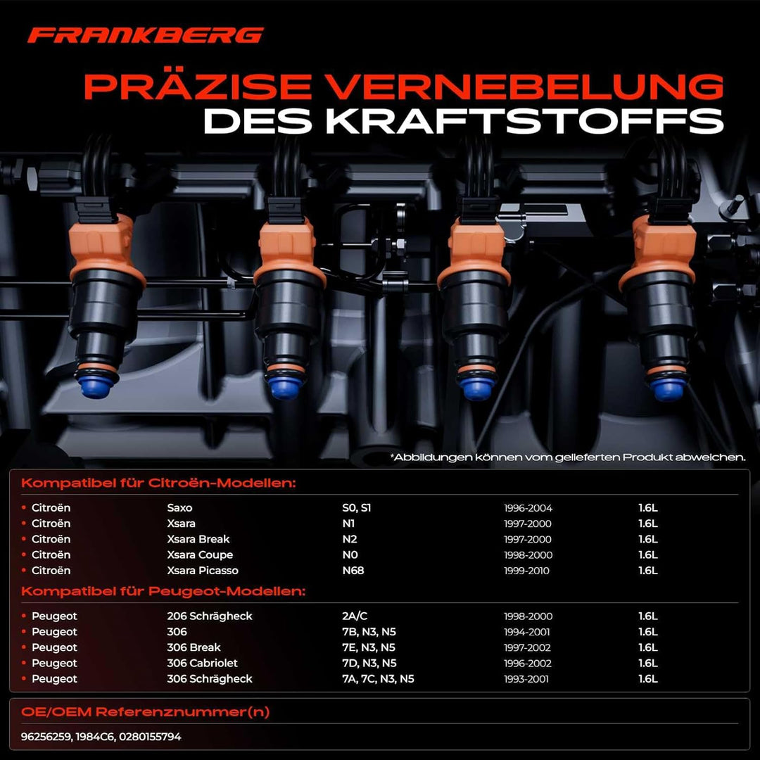 Frankberg 4x Einspritzventil Einspritzdüse Injektor Kompatibel mit Saxo 1996-2004 Xsara 1997-2000 20