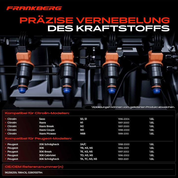 Frankberg 4x Einspritzventil Einspritzdüse Injektor Kompatibel mit Saxo 1996-2004 Xsara 1997-2000 20