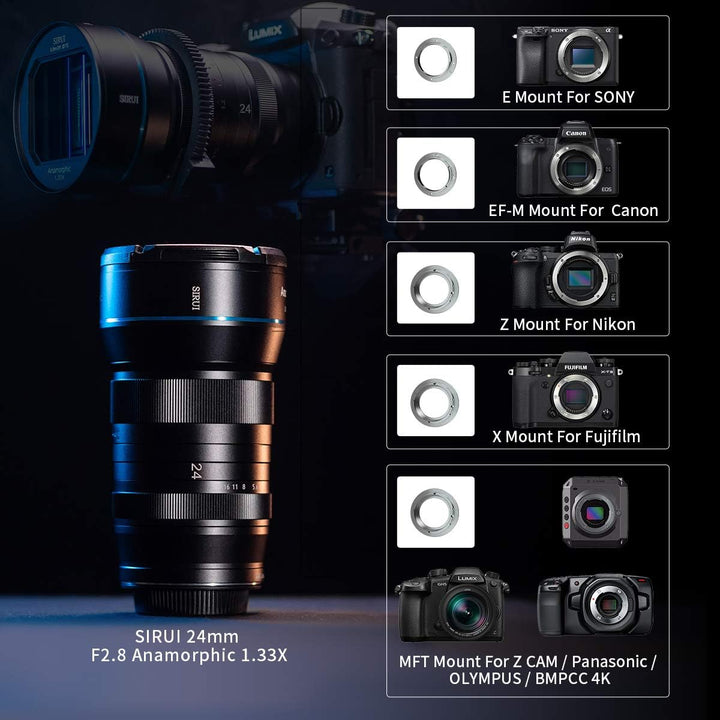 SIRUI 24 mm F2,8 1,33X Anamorphic Cine-Objektiv APS-C (M4/3-Mount) für GH5/GH6/BMPCC M4/3 Mount, M4/