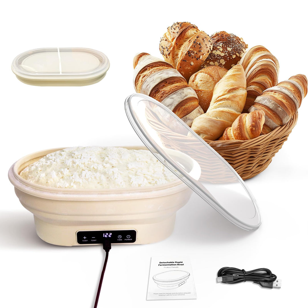 Brotkorb Set, Backzubehör für Brot, Faltbarer Sauerteig-Starterwärmer aus Silikon, präzise Thermosta