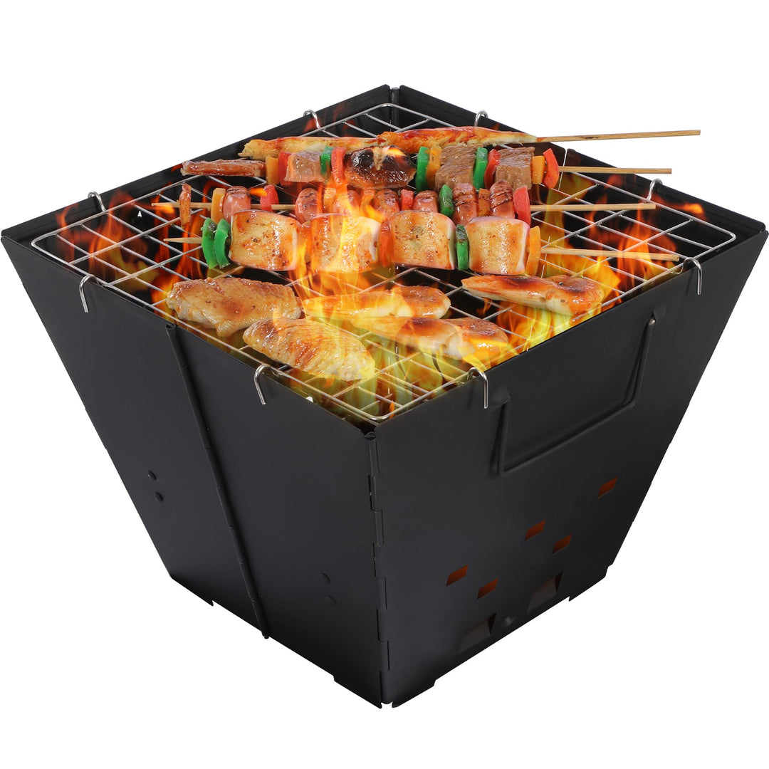 REDCAMP Faltbare Camping Feuerstelle mit Grillrost, tragbar, 2 in 1, Eisen