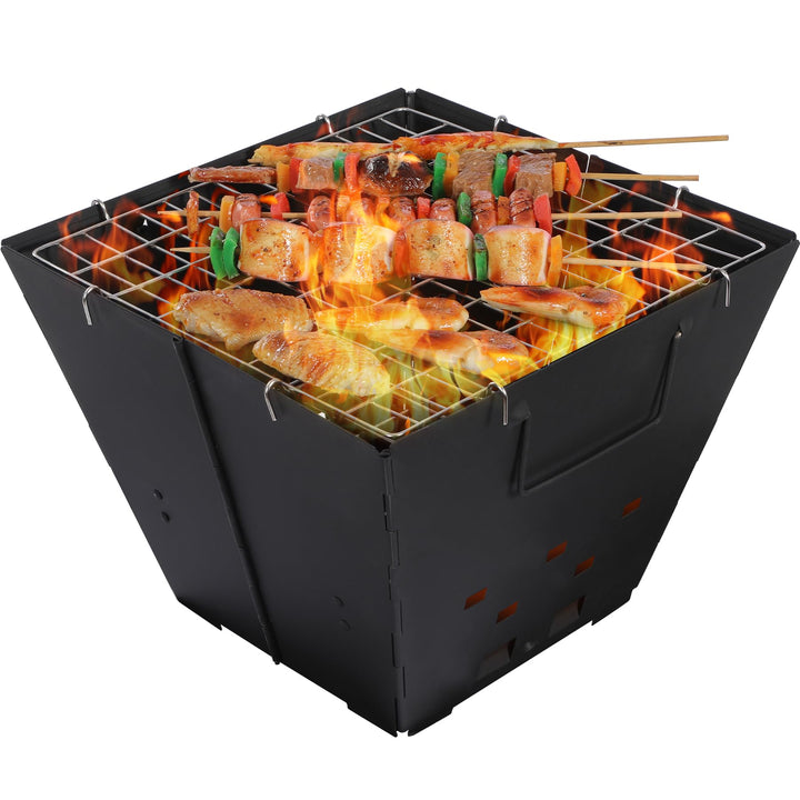 REDCAMP Faltbare Camping Feuerstelle mit Grillrost, tragbar, 2 in 1, Eisen