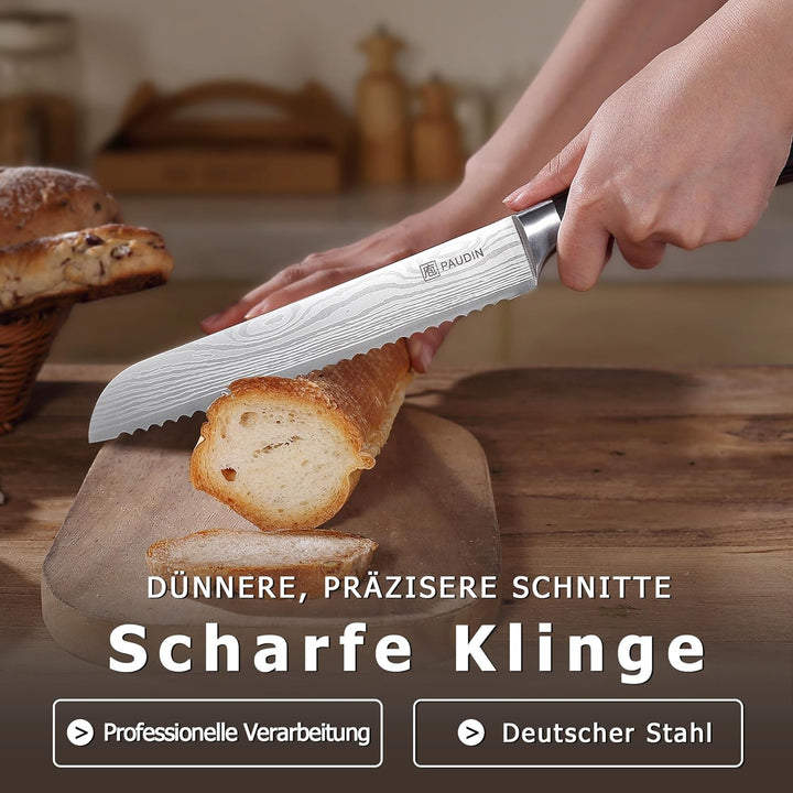 PAUDIN Profi 20cm Brotmesser mit Wellenschliff aus Hochwertigem Rostfreier Edelstahl, Extra Scharfe