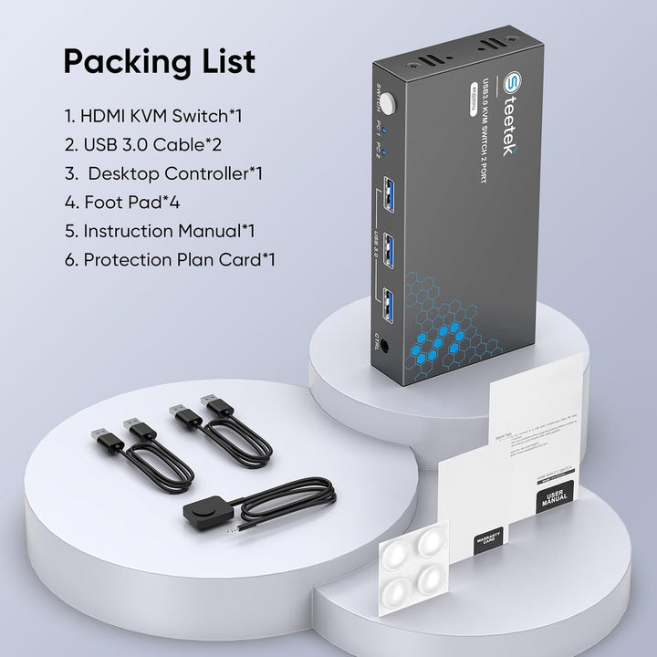 HDMI KVM Switch 2 PC 1 Monitor, 4K@60Hz | KVM Switch zum Teilen von Tastatur/Maus/Drucker über USB 3