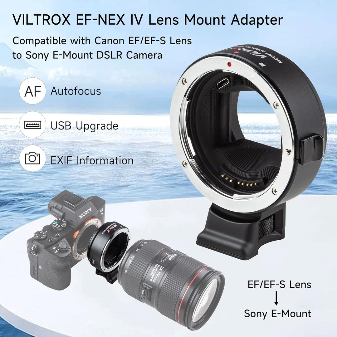 VILTROX EF-NEX IV Objektiv-Adapter CDAF/PDAF mit Blendensteuerung EXIF Übertragung Autofokusadapter