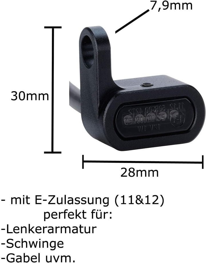 Germany Motorsports LED Motorrad Mini Blinker für Armatur Gabel Fender Custom Chopper Cruiser schwar