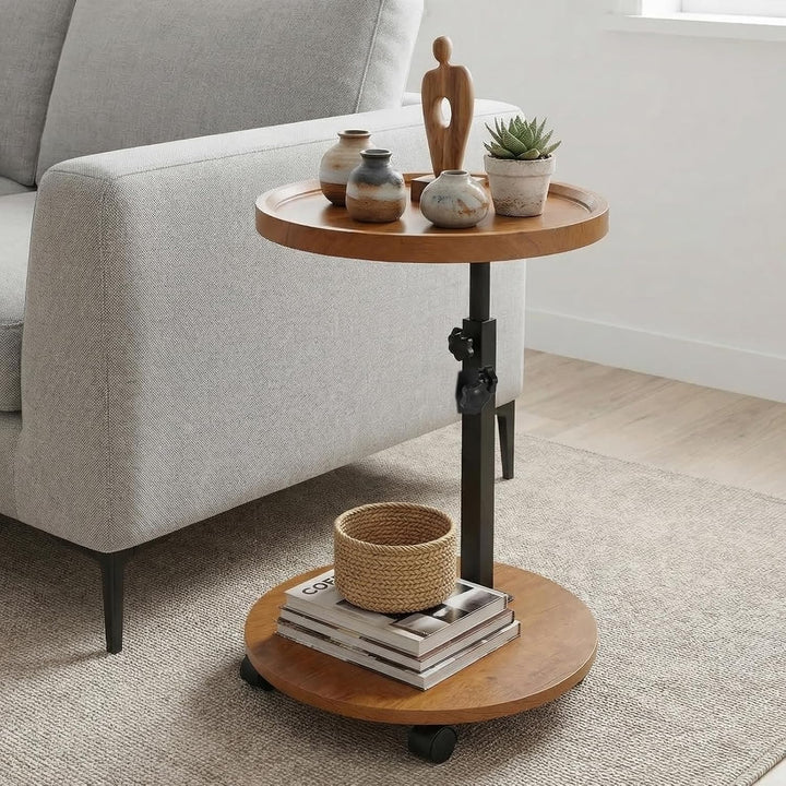 Beistelltisch, höhenverstellbar, um 360° drehbar, Nachttische mit Rollen für Sofa, Schlafzimmer, Bür