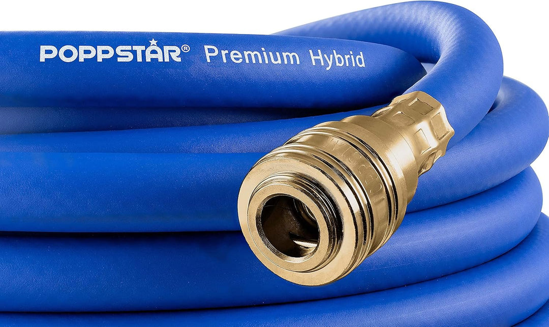 Poppstar Druckluftschlauch 20 m (Hybrid PVC mit Gewebe, Innendurchmesser 9,2mm mit Messing-Schnellku