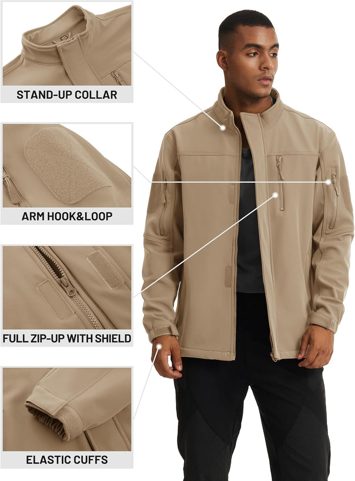 TACVASEN Herren Softshell Jacke Winddichte Outdoorjacke Übergangsjacke mit Reissverschlusstasche M K