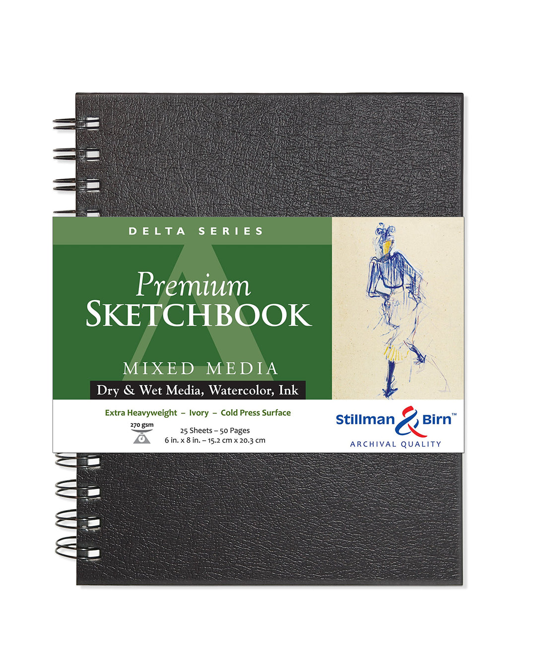 Stillman & Birn Delta Series Skizzenbuch mit Spiralbindung, 15,2 x 20,3 cm, 270 g/m² (extra schwer),