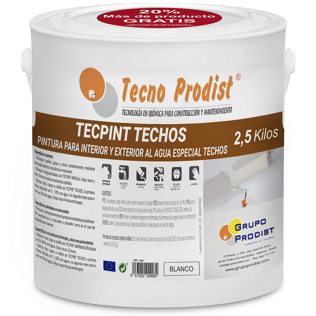 Tecno Prodist TECPINT DECKEN 2,5 kg - Farbe für Decken - Aussen und Innen Spezialdecken auf Wasserba