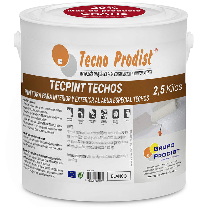Tecno Prodist TECPINT DECKEN 2,5 kg - Farbe für Decken - Aussen und Innen Spezialdecken auf Wasserba