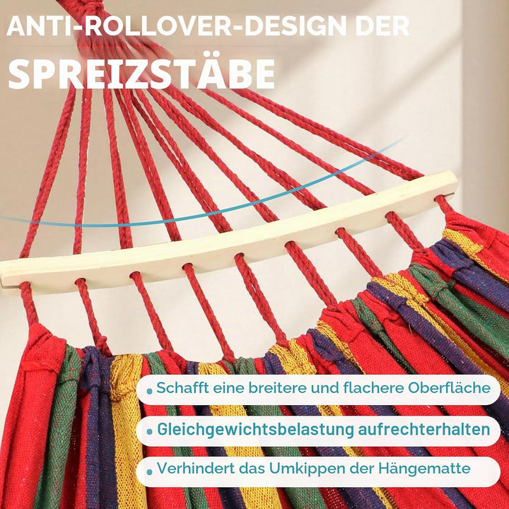 Anyoo Hängematte Garten Langlebige Hängematte mit 40 cm gebogener Holzstange,tragbaren Bequeme Hänge