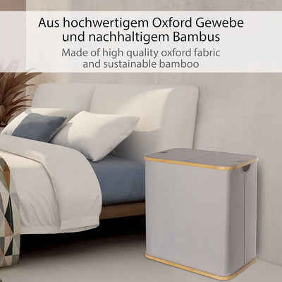 ONVAYA® Wäschekorb mit Deckel | 2 Fächer 100L | Grau | Wäschesammler fürs Badezimmer | Wäschetruhe a