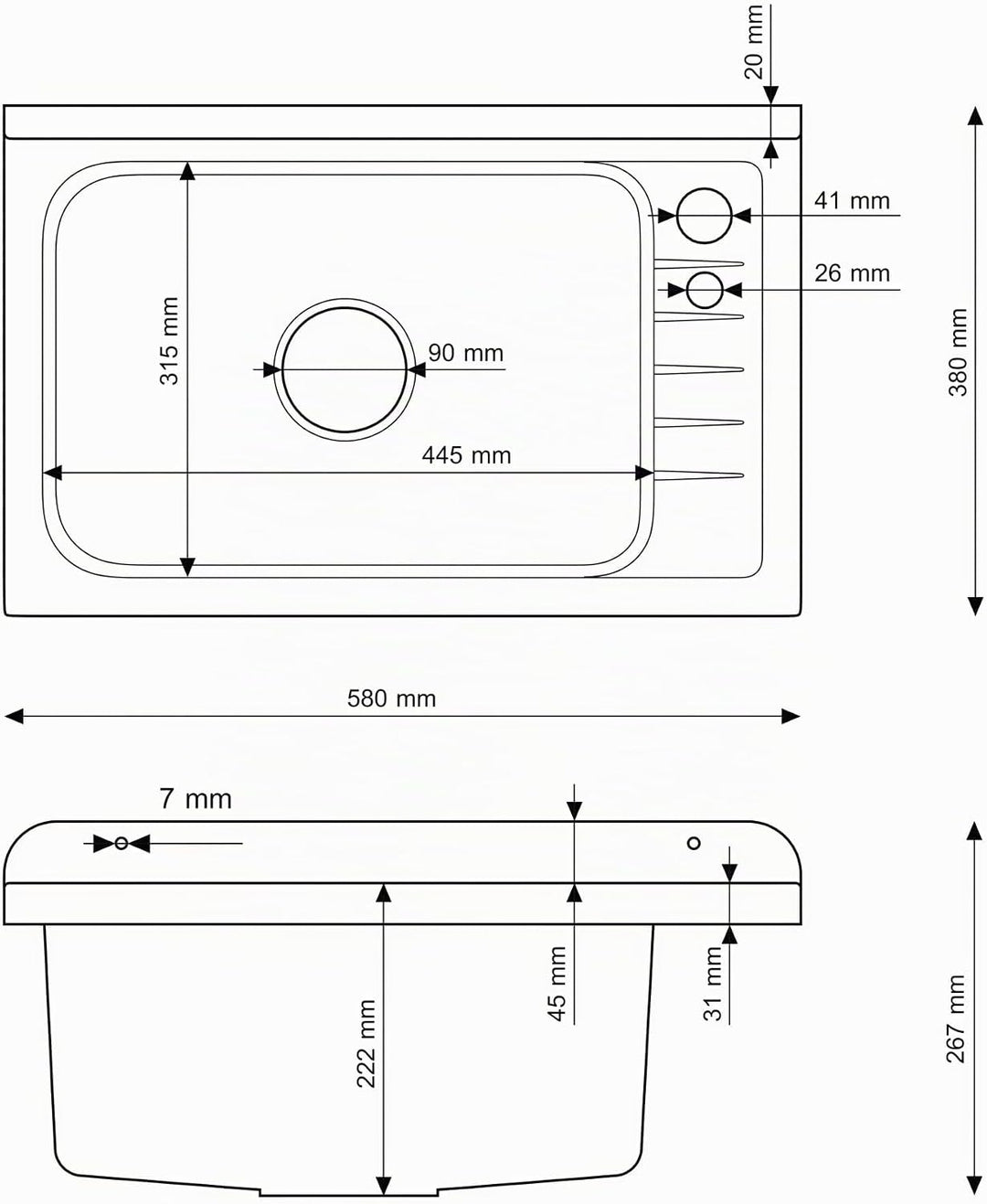 Granitan Ausgussbecken für Garage Keller Werkstatt und Waschküche - Universal Waschtrog mit Siphon -