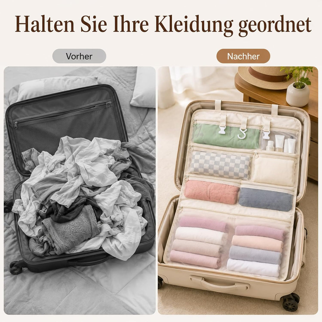 7-in-1 Packing Cubes Koffer Organizer, Hängender Reiseorganizer, Beige
