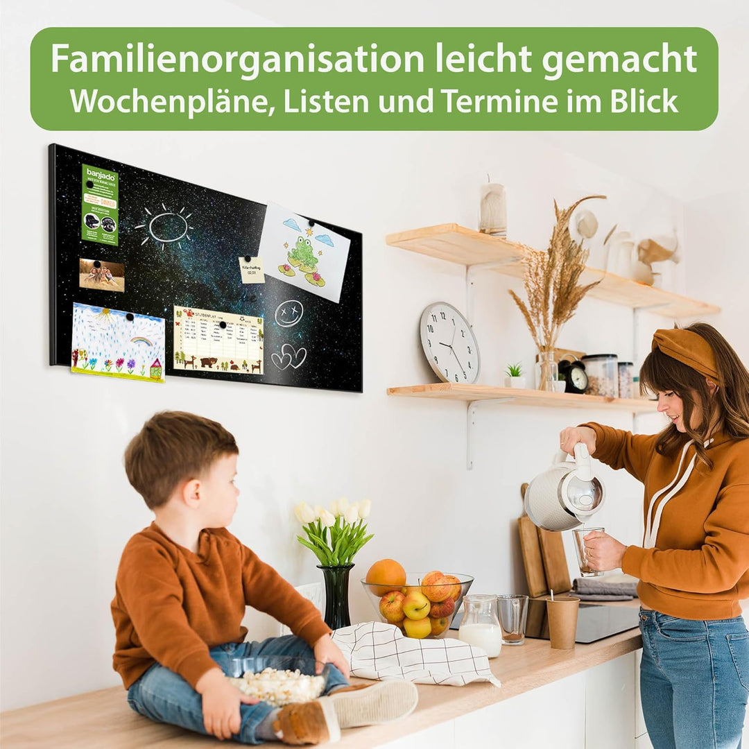 banjado Magnettafel schwarz 78 x 37cm / Magnetwand Metall/Magnetpinnwand als Memoboard/Pinnwand Magn