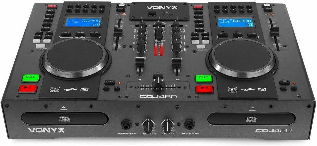 Vonyx CDJ450 - DJ Konsole, DJ Mischpult, DJ Controller mit zwei MP3 CD Mediaplayern, Bluetooth, USB,
