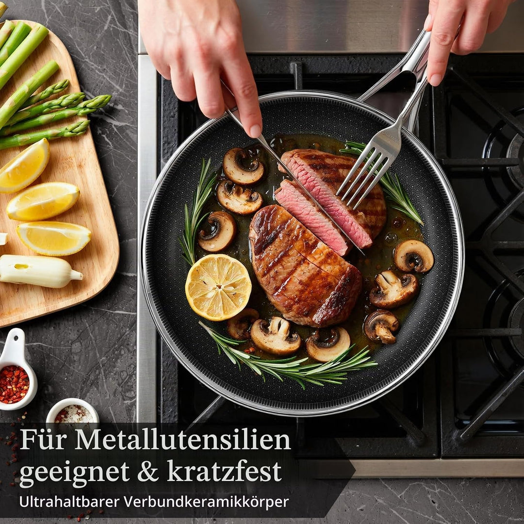 Innerwell 28 cm Edelstahl-Keramik-Bratpfanne, antihaftbeschichtet, frei von PFAS/PFOA/PTFE, geeignet