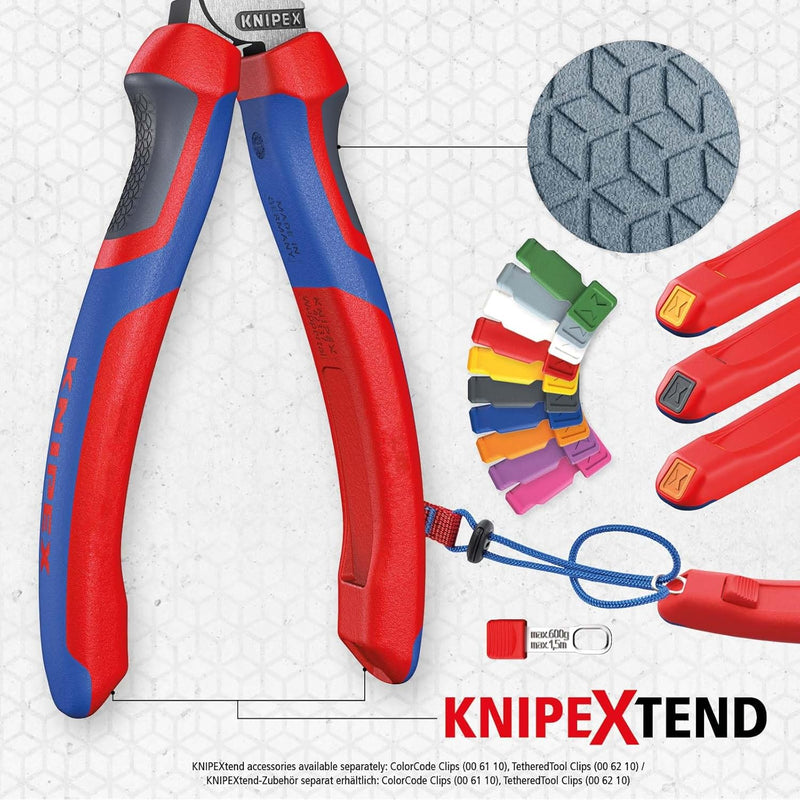 Knipex Flachrundzange mit Schneide (Storchschnabelzange) schwarz atramentiert, mit Mehrkomponenten-H