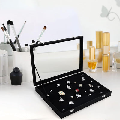 Kurtzy 2er Pack Schwarzes Samt Ring Schmuck Aufbewahrungssystem Schmuckkästchen Glas Deckel mit 100