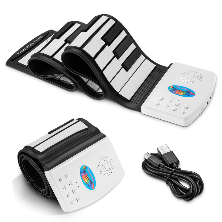 POGOLAB 49 Tasten Rollpiano, Digitales Piano Keyboard mit 47 Tönen, 14 Demo, 128 Reimen, Mikrofon-Ko