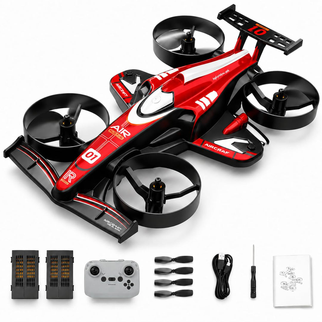 HT45 Mini 2-in-1 RC Drohne für Kinder – Rot, Flug- & Bodenmodus, 360° Flip, Höhenhaltung, 3 Geschwin