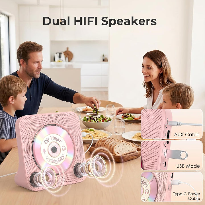 KOVCDVI CD Player mit Lautsprecher CD Player Bluetooth 5.0 CD-Player Desktop mit Fernbedienung Staub