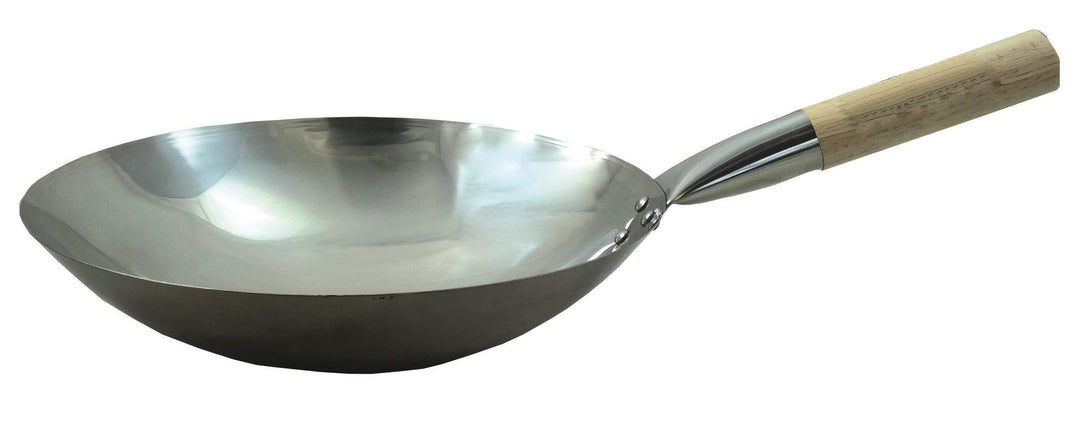 yoaxia ® - [ Edelstahl-Wok Ø 30 cm runder Boden ] Asiatische Edelstahlpfanne / Küchen Wok / Pfanne