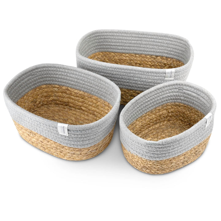 NORDIS DESIGN Aufbewahrungskörbe 3er Set aus Wasserhyazinthe und Baumwolle, Bad Aufbewahrungskorb ge